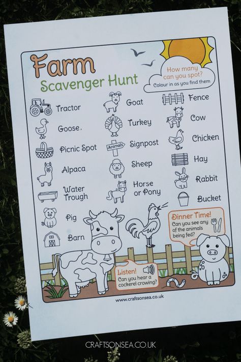 Farm Day Activities, Farm Camp Ideas, Farm Scavenger Hunt For Kids, Farm Camp Activities For Kids, Farm Words Free Printable, Farm Games For Kids, Horse Camp Scavenger Hunt, Farm Scavenger Hunt, Build A Farm Animal Printable