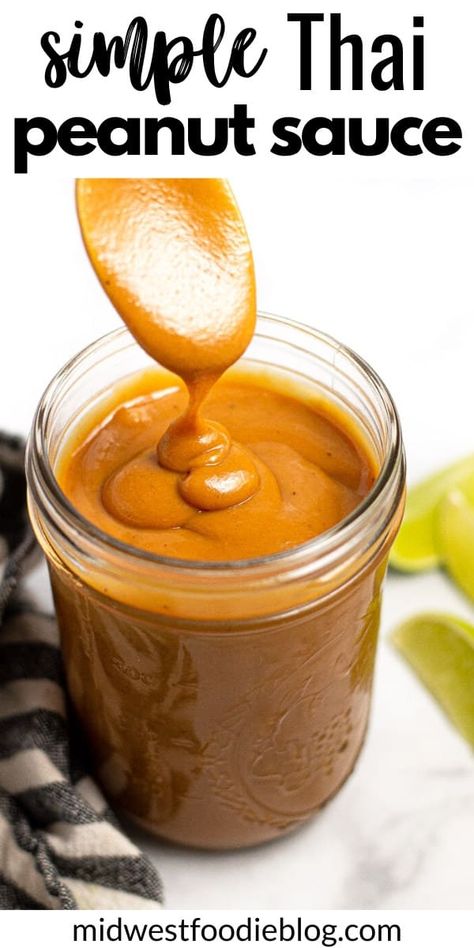 This easy 5-minute vegan Thai peanut sauce is the perfect creamy drizzle or dipping sauce for all your favorite Thai dishes - Spring Rolls, Crispy Pork & Noodles, or Thai Curry Chicken. It requires only a handful of real ingredients and requires no fancy kitchen tools or gadgets! Easy Thai Peanut Sauce, Vegan Peanut Sauce, Thai Curry Chicken, Spring Roll Sauce, Easy Peanut Sauce, Vegan Spring Rolls, Fancy Kitchen, Peanut Sauce Recipe, Thai Peanut Sauce