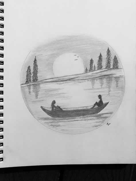 Moonlight and love #moon #pencil #pencildrawing #pencilart #pencilsketch #boat #lakelife #reflection Moon Drawing Pencil Sketches, Moon Pencil Sketch, Lake Drawings Sketches, Moon Reflection On Water Drawing, Drawing Boats Pencil Sketch, Lake Ink Drawing, River Drawing, Water Drawing, Moon River