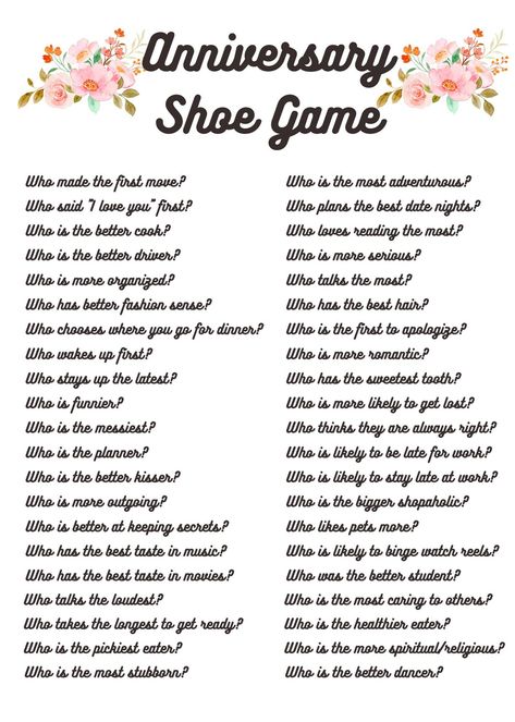 Anniversary Shoe Game Activity Who Knows the Couple Best Quiz Game Fun Party Activity Marriage Reception Bridal Shower Anniversary Birthday - Etsy Anniversary Games For Couples Marriage, Fun Anniversary Games, Couple Shoe Game Questions, Shoe Game Anniversary Questions, Anniversary Games For Guests, Anniversary Shoe Game, Marriage Games Couples Fun, Anniversary Game Ideas, Bride And Groom Shoe Game Questions