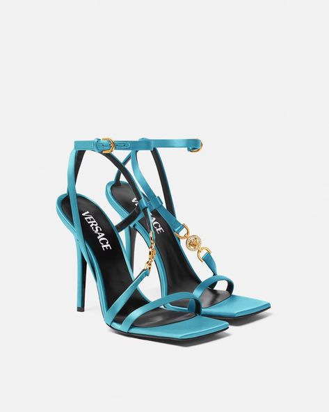 Versace Crystal Medusa '95 Sandals | VERSACE Versace Blue Heels, Versace Heels, Versace Sandals, Heel Sandals For Women, Versace Blue, Spring Heels, Fashion Shoes Heels, Designer High Heels, Versace Bags