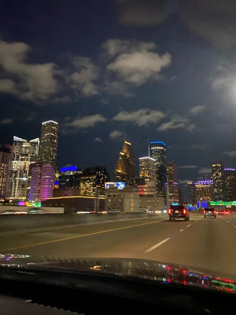 Houston Texas Aesthetic Night, Cute City Pictures, Pretty Views Night, Freeway At Night, Houston At Night, Sky Pictures Real Life, Houston Texas Skyline, City View Night, City Life Aesthetic