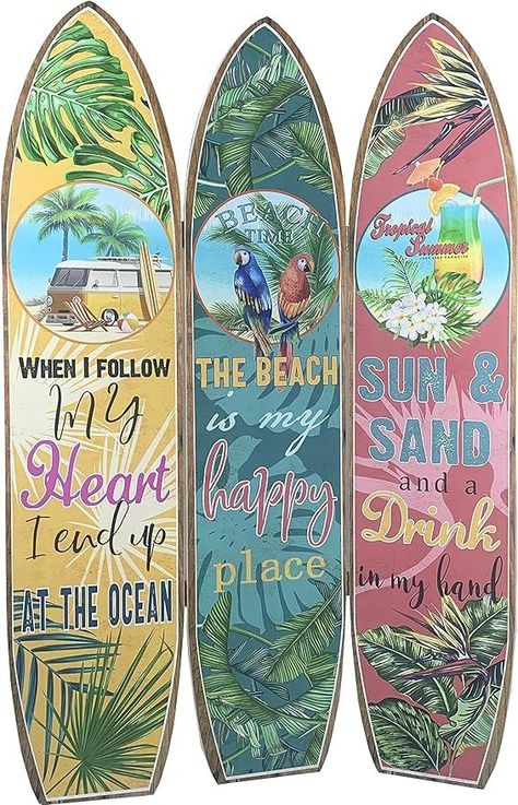 LANDCHY Surfboard Shaped Room Divider Beach Theme Privacy Screens Double-Sided Painting 3-Panel Foldable Portable Room Separating Divider Partitions and Dividers Freestanding Home Decor 71'' Tall Wall Art Headboard, Surfboard Painting, Beach Room Decor, Surfboard Decor, Surfboard Shapes, Beachy Room, Surfboard Wall Art, Surfboard Wall, Separating Rooms