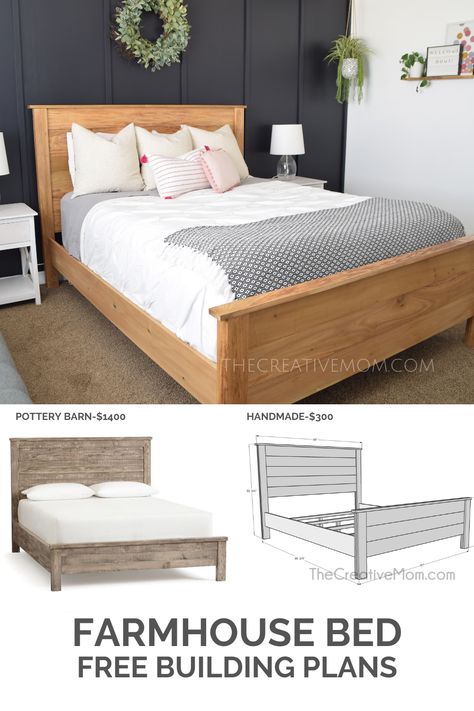 Country Headboard Ideas Farmhouse, Full Bed Plans, Diy Wooden King Bed Frame, Building A Queen Bed Frame, King Bed Building Plans, Diy Master Bed Frame, Diy Bedframe King, King Bedframe Ideas, Homemade Bed Frames