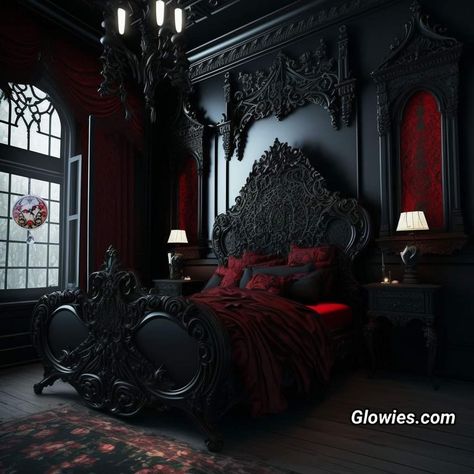 Gothic Bedrooms, Goth Bedroom Ideas, Transitional Bathroom Design, Gothic Homes, Gothic Decor Bedroom, Goth Bedroom, Gothic Room, Gothic Interior, Whimsical Bedroom