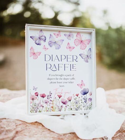 LovelyTemplatesCo - Etsy Greece Flowery Baby Shower Theme, Butterfly Baby Shower Ideas Decoration, Butterfly Themed Baby Shower Ideas, Butterfly Baby Shower Ideas, Butterfly Baby Shower Theme, Diaper Raffle Sign, Baby In Bloom, Baby Shower Diaper Raffle