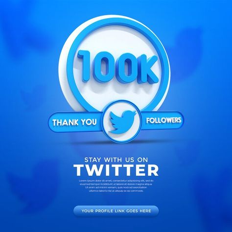 100k twitter followers celebration banne... | Premium Psd #Freepik #psd #poster #design #social-media #happy 100k Celebration Ideas, 100k Followers Celebration, Facebook Poster, Celebration Poster, Wedding Caricature, Facebook Followers, Twitter Ads, Photoshop Design Ideas, Instagram Banner