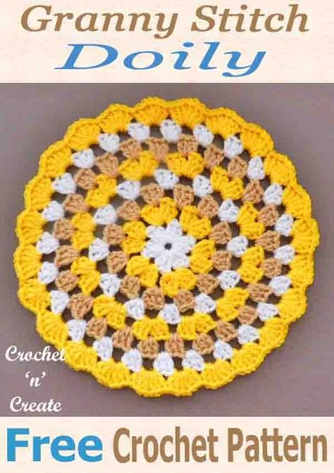 Pretty granny doily, free crochet pattern, crochet for tables and sideboards around your home. #crochetncreate #crochetdoily #crochettablemat #crochet #crochetpattern #freecrochetpattern #easypattern #freepattern #forbeginners #diy #crafts Crochet Circle Pattern, Granny Stitch, Free Crochet Doily Patterns, Coaster Pattern, Granny Square Crochet Patterns Free, Crochet Dollies, Crochet Coaster Pattern, Crochet Mandala Pattern, Crochet Circles