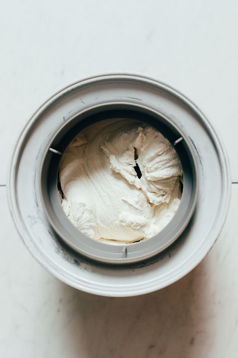 Vegan vanilla ice cream churning in an ice cream maker Ice Cream Maker Recipes Vanilla, Vegan Vanilla Ice Cream Recipe, Vegan Vanilla Ice Cream, Non Dairy Ice Cream, Vegan Ice Cream Recipe, Chocolate Covered Katie, Healthy Ice Cream Recipes, Avocado Ice Cream, Vanilla Ice Cream Recipe