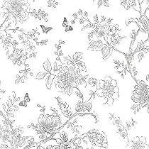 Peelable Wallpaper, Farmhouse Wallpaper, Charcoal Wallpaper, Toile Wallpaper, Toile Pattern, Floral Toile, Cottage Shabby Chic, Country Cottage Style, Modern Farmhouse Bathroom