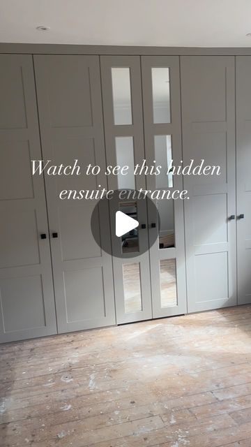 Bathroom Door Between Wardrobes, Wardrobe With Door To Bathroom, Hidden Ensuite Wardrobe, Ensuite Door Ideas, Hidden Bathroom Door In Wardrobe, Hidden Ensuite, Bathroom Wardrobe Design, Bedroom Ensuite Ideas, Hidden Bathroom Door