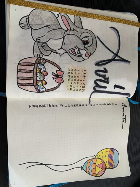 Easter Bujo, Easter Bullet Journal, Panpan Disney, Disney Bujo, April Bullet Journal Cover, April Bullet Journal, Bullet Journal Work, Bullet Journal Cover, April Easter