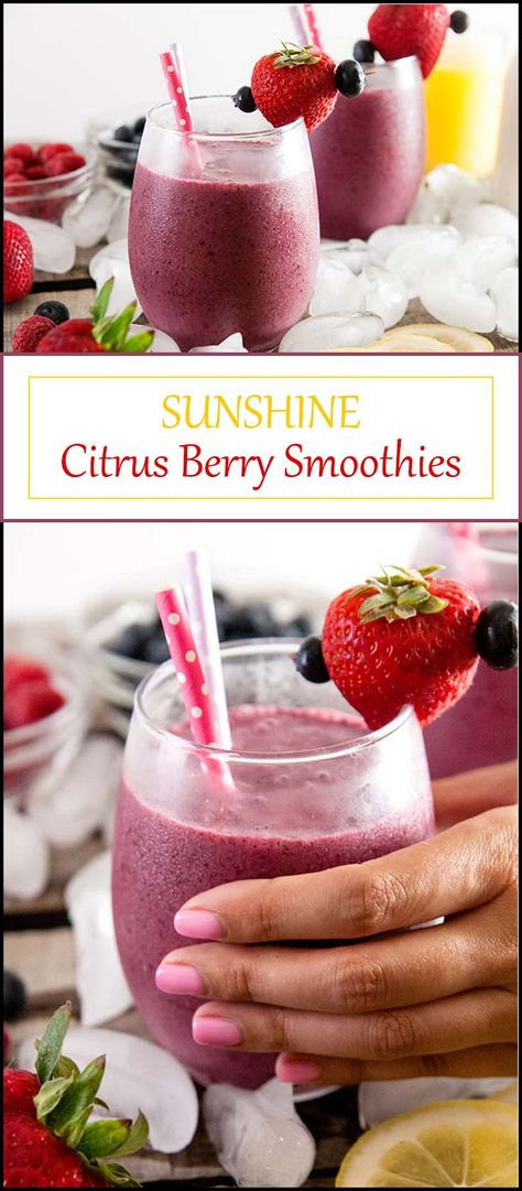 A light and refreshing no sugar added citrus berry smoothie recipe perfect for summer breakfast or snacks from www.seasonedsprinkles.com #smoothie #recipe #breakfast #nosugaradded #berry #citrus #smoothies Crazy Drinks, Berry Smoothies, Nonalcoholic Drinks, Citrus Smoothie, Berry Smoothie Recipe, Energy Smoothies, Sugar Diet, Refreshing Snacks, Eating Better