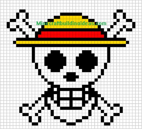 Minecraft Pixel Art Templates: Straw Hat Luffy Crochet Straw Hat One Piece, Straw Hat Pixel Art, Pixel Art In Minecraft, Pixel Art Templates Anime, Pixel Art Anime Easy, Skull Minecraft, One Piece Minecraft, Minecraft One Piece, Pixel Art Difficile