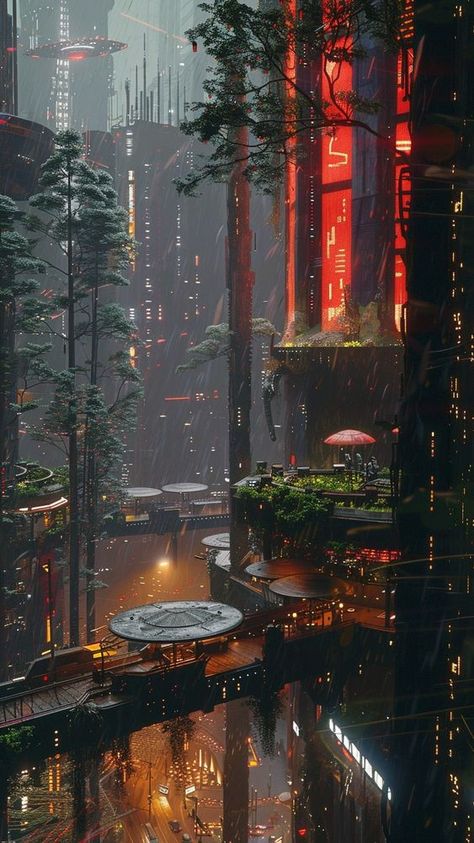 Solarpunk City At Night, Cyberpunk Nature Aesthetic, Space Megastructures, Other World Aesthetic, Cyberpunk Wallpaper Desktop, Cyberpunk City Aesthetic, Cyberpunk City Art, Space Cyberpunk, Solarpunk Aesthetic