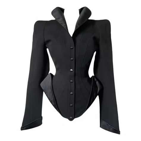 Wool jacket Thierry Mugler Black size 36 FR in Wool - 31720891 Drag Clothing, Vintage Thierry Mugler, Feminine Streetwear, Mugler Black, Fashion Design Classes, Sketches Dresses, Woman Suit Fashion, Futuristic Fashion, Thierry Mugler