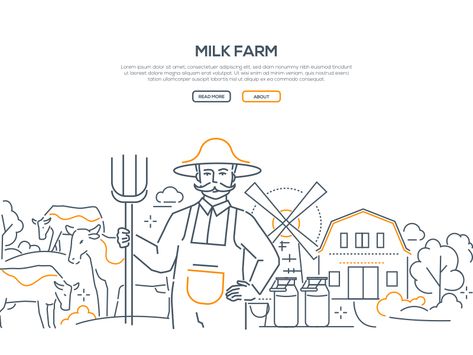 Milk farm - line design style web banner by Boyko | Dribbble | Dribbble Farm Illustration, Simple Website Design, Style Web, Illustration Art Design, Creative Advertising Design, Booklet Design, Simple Website, Web Banner Design, Love Illustration