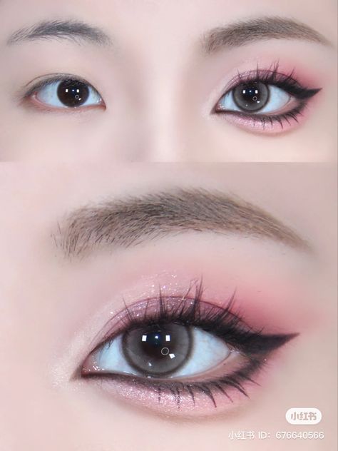 Big Anime Eyes Makeup, Shinobu Eye Makeup, Nezuko Eye Makeup, Shinobu Cosplay Makeup, Shinobu Kochou Makeup, Nezuko Cosplay Makeup, Doujin Makeup Trend Tutorial, Shinobu Makeup, Nezuko Makeup