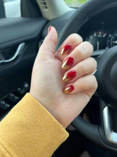 Red And Gold Chrome Nails, Gold Chrome Nails, Red And Gold Nails, Golden Red, Gold Chrome, Chrome Nails, Gold Nails, Red And Gold, Red Nails