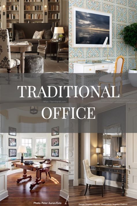 Traditional Office Architectural Interior Design, Traditional Home Office Ideas, Traditional Office Decor, Lawyer Office Decor, Sunroom Office, Business Office Design, Traditional Home Office, Lawyer Office, Office Images