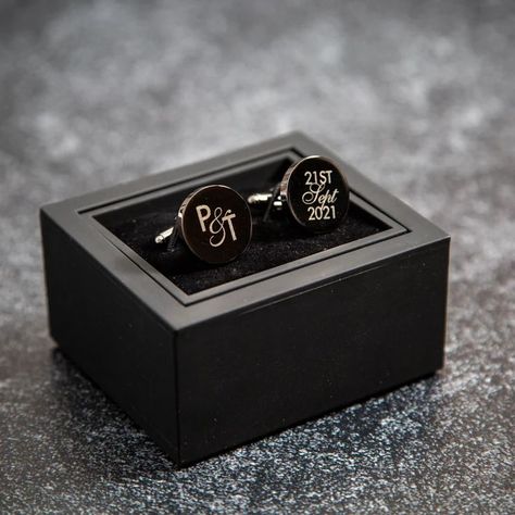 Classic Metal Cufflinks - Black Flip Box Optional, Custom Wedding Day Cuff links Groom Dad Groomsmen Best man, Father's Day for Husband Father Of Bride, Wedding Ring Bearer Boxes, Personalized Ring Box, Modern Wedding Rings, Groom Cufflinks, Ring Bearer Box, Personalized Cufflinks, Ring Storage, Engraved Metal