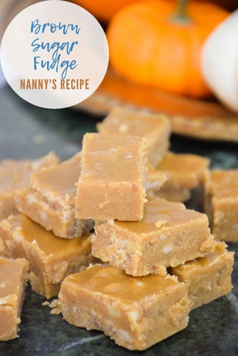 Nanny’s Brown Sugar Fudge is an old-fashioned boiled candy recipe that is also referred to as penuche. This fudge is made with light brown sugar, evaporated milk, corn syrup, salt, butter, and a touch of vanilla extract. This delicious fudge is easy to make and a great treat to include on your homemade holiday treat trays! #penuche #fudge #candy #brownsugar #nobake Old Fashioned Penuche Fudge, Penuche Fudge Old Fashioned, Brown Sugar Fudge Recipes, Penuche Fudge Recipe, Snow Kingdom, Christmas Dessert Tray, Penuche Fudge, Brown Sugar Fudge, Fudge Candy