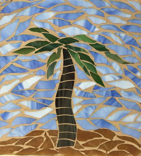 Palm Tree Mosaic Art. Stained Glass on wood Mosaic Palm Tree Pattern, Palm Tree Mosaic, Mosaic Landscapes, Mosaic Walls, Mosaic Trees, Family Tree Graphic, Tree Tattoo Art, Grout Colors, Tiling Ideas