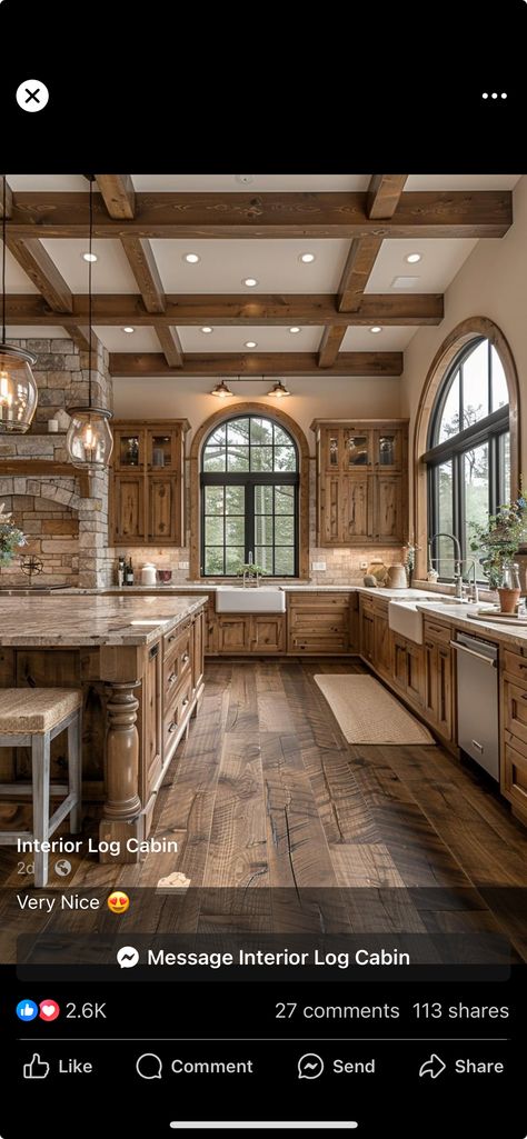 Rustic Brown Kitchen Cabinets, Brown Kitchen Cabinets, Brown Kitchen, Aesthetic Kitchen, Brown Kitchens, Rustic Brown, Brown Aesthetic, Cabin Decor, Kitchens