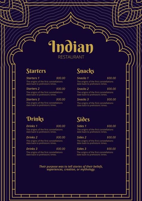 Linear Vintage Indian Food Restaurant Menu Indian Food Menu Design, Indian Restaurant Menu Design, Menu Card Design Restaurant, Indian Menu Design, Indian Restaurant Interior Design, Resturant Menu, Indian Food Menu, Indian Food Restaurant, Restaurant Menu Card