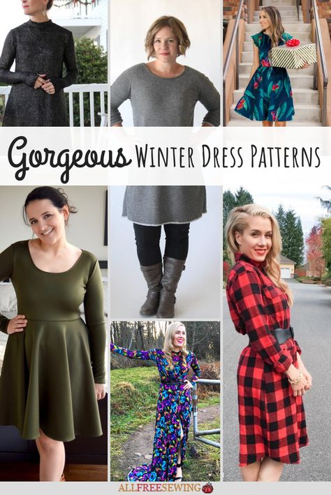 This winter, don't cover up with baggy sweaters and leggings and stay stylish and comfy with these DIY dresses that will be your go-to outfits for snowy weather. Our collection is awesome! Winter Dress Patterns, Winter Sewing Patterns, Long Sleeve Dress Pattern, Robe Diy, Sewing Patterns Free Women, Winter Sewing, Sewing Clothes Women, Dress Patterns Free, Trendy Sewing