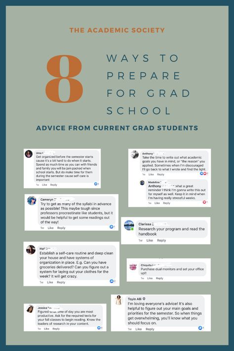 8 Ways to Prepare for Grad School Advice from Current Grad Students | The Academic Society Surviving Grad School, Grad School Advice, Grad School Note Taking, How To Apply To Grad School, Notion Grad School, Getting A Masters Degree, Grad School Wardrobe, Preparing For Grad School, Applying To Grad School