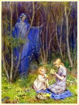 Margaret Tarrant - Gathering Primroses/ Spring in the Woods (221 pieces - Jigidi jigsaw puzzle) Margaret Tarrant, Rainbow Fairies, Fairy Images, John William Waterhouse, Fairytale Art, Beautiful Fairies, Fairy Art, Childrens Illustrations, Children's Book Illustration