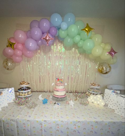 Pastel Color Bday Theme, Pastel Rainbow Birthday Decorations, Birthday Decoration Pastel Colors, Pastel Rainbow Decorations, Pastel Balloons Decoration, Pastel Baby Shower Decorations, Baloon Decorations For Birthday Pastel, Rainbow Balloon Decorations, Simple Pastel Balloon Decorations