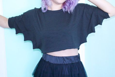 Bat Crop Top, Bat Fashion, Bat Top, Shirts Diy, Bat Shirt, Wing Sleeves, Cassandra Cain, Diy Aesthetic, Quirky Fashion