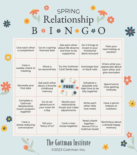 Relationship Bingo, Gottman Method, Gottman Institute, Relationship Activities, Couples Therapist, Love Is An Action, Conflict Management, Couples Play, Best Bond