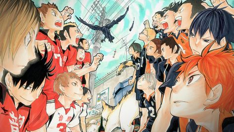 Anime Haikyū!!  Haikyuu! Nekoma High Karasuno High Wallpaper Anime Computer, Haikyuu Nekoma, Haruichi Furudate, Anime Haikyuu, Volleyball Anime, Haikyuu Karasuno, Haikyuu Wallpaper, Computer Backgrounds, Haikyuu Manga