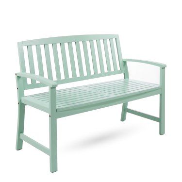 Best Selling Home Loja 4 ft. Outdoor Wood Bench | Hayneedle Wood Bench Outdoor, Bench With Back, Memorial Benches, Outdoor Living Ideas, Garden Benches, Patio Bench, Outdoor Furniture Decor, Light Mint Green, Cat Enclosure