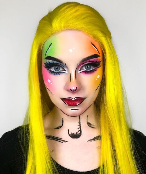 Leah Sapp on Instagram: “I’ve always wanted to do a pop art-esque look and when I saw @nikkietutorials do this look I was like yahhhh that’s the one. So I did it.…” Simple Pop Art Makeup, Pop Art Makeup Ideas, Pop Art Makeup Tutorial, Pop Art Halloween Costume, Comic Book Makeup, Comic Makeup, Flawless Makeup Look, Cakey Makeup, Cartoon Makeup