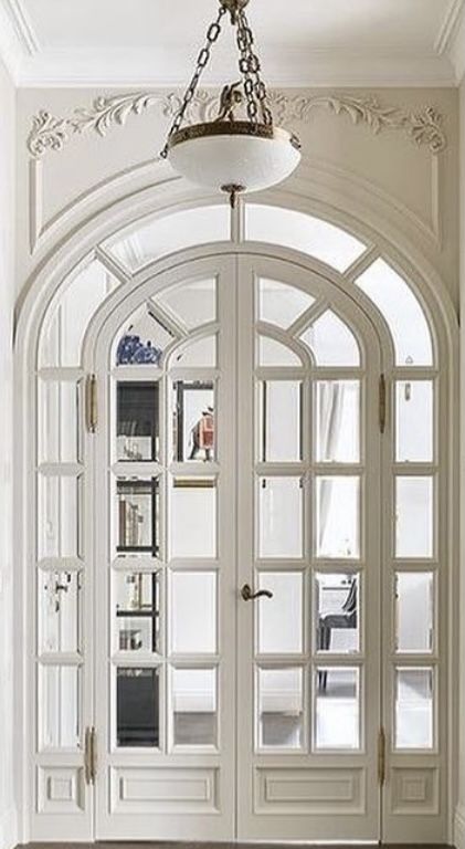 Parisian Doors, Arched French Doors, Modern Patio Doors, Parisian Living Room, White French Doors, Frameless Glass Doors, French Apartment, Doors And Floors, French Doors Patio