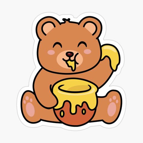 Bear Eating Honey Drawing, Bear Eating Honey, Honey Illustration, Bear Eating, Jar Of Honey, Bear Honey, Buy Stickers, Hand Painted Clothing, Bear Tattoo