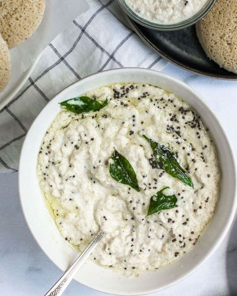 @Ministryofcurry posted to Instagram: Do you love the South Indian coconut chutney? My family LOVES it and is also a must with Idli, dosa or uttapam and yes it also goes so well with the Ver Pongal too!  Recipe -  https://ministryofcurry.com/coconut-chutney/  #ministryofcurry #chutney #coconut #southindianfood #coocnutchutney #curryleaves #mustardseeds #tadka #creamy #desifood #thefeedfeed #indiancuisine #indianfood #indianspices #nycfoodie #indianrecipes #easyrecipe #buzzfeedfood #veganrecipe # Indian Sides, Indian Chutney Recipes, Fall Appetizers, Kerala Food, Coconut Chutney, Indian Cooking Recipes, Vegetarian Snacks Recipes, Mustard Seeds, Indian Breakfast