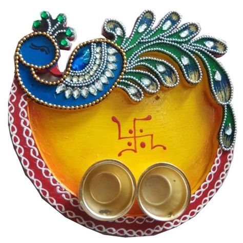 Sanskriti Handicraft Rakhi Special Wooden Mor Shape Pooja Thali Red Color  (2 Diya, 6 in x 6 in) Thali Design, Foam Board Crafts, Arti Thali Decoration, Rakhi Special, Thali Decoration, Rakhi Festival, Thali Decoration Ideas, Acrylic Rangoli, Alphabet Tattoo Designs