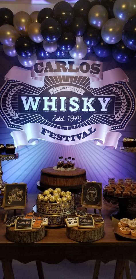 55 Year Old Man Birthday Party Ideas, Whiskey Party Ideas Decor, Cigars And Whiskey Birthday Party, Theme Party Ideas For Adults Men, Whisky Themed Party, Whisky And Cigars Birthday, Whisky Birthday Party Ideas, Whiskey And Cigars Birthday Theme, Whisky Themed Birthday Party