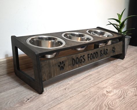 3 Dog Feeding Station, Dog Feeding Station For Two Dogs, Feeding Station For Dogs, Dog Bowls In Kitchen Pet Station, Dog Feeding Station Diy, Pet Food Station, Pet Bowl Stand, Dog Food Station, Food Set Up