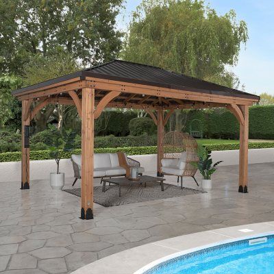 Backyard Discovery 16' x 12' Barrington Gazebo - Sam's Club Rectangle Gazebo, Hip Roof Design, Permanent Gazebo, Grill Gazebo, Steel Roof, Wooden Gazebo, Hardtop Gazebo, Gazebo Pergola, Outdoor Gazebos