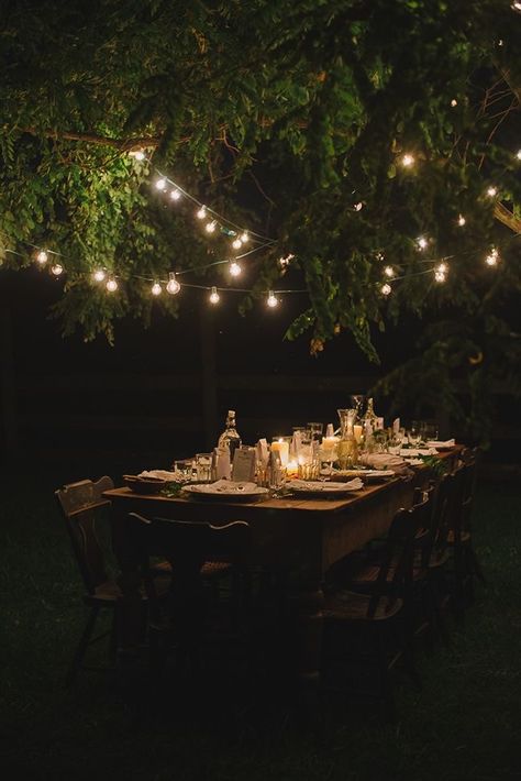 Rooftop Dinner Party, Modern Hogwarts, Outdoor Dinner Parties, String Of Lights, Under A Tree, House Backyard, Summer Table, Birthday Party Tables, Outdoor Dinner