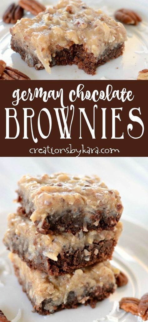 German Chocolate Brownies, Brownies Cake, Brownie Desserts, Dessert Bar Recipe, Dessert Aux Fruits, German Chocolate Cake, Oreo Dessert, Cake Bars, German Chocolate