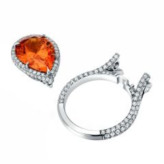 TAMIR Detachable Ring - Pendant Showcasing a Mandarin Garnet and Diamonds. Ring Drawing, Convertible Jewelry, Unique Engagement Rings Halo, Jewelry Portfolio, Mandarin Garnet, Titanic Jewelry, Garnet And Diamond Ring, Jewelry Design Drawing, Vintage Cocktail Ring