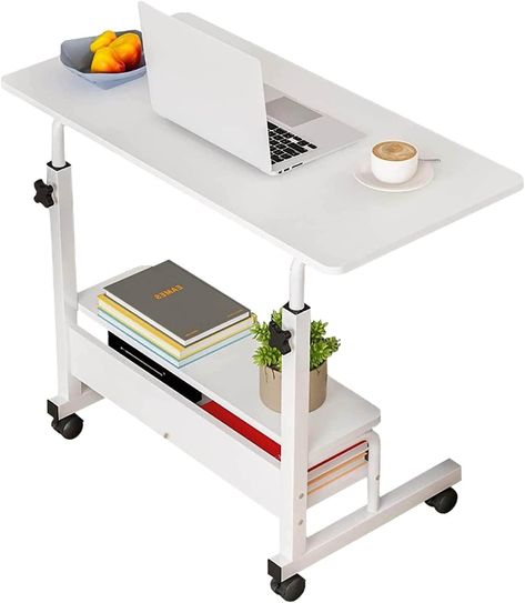 Wheels Movable with Storage Desk Size 31.5 * 15.7 Inch,White Movable Table, Adjustable Computer Desk, Bedside Desk, Portable Home, Sofas For Small Spaces, Desks For Small Spaces, Portable Desk, Desk Size, Furniture Small Spaces