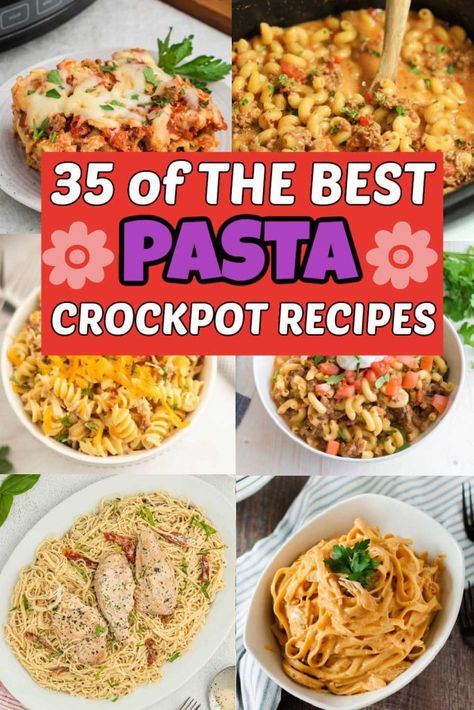 These easy and delicious 35 Crockpot Pasta Recipes are delicious and are made with simple ingredients. These pasta dishes are easily made in your slow cooker. Creamy delicious pasta dishes the perfect weeknight meal. #eatingonadime #pastacrockpotrecipes #pastadish Easy Slow Cooker Pasta Recipes, Easy Chicken Leg Recipes, Pasta Crockpot Recipes, Dinner Ideas Easy Chicken, Air Fryer Chicken Meatballs, Dinner Recipes Air Fryer, Steak Soup Recipes, Crockpot Shredded Chicken Tacos, Chicken Penne Recipes